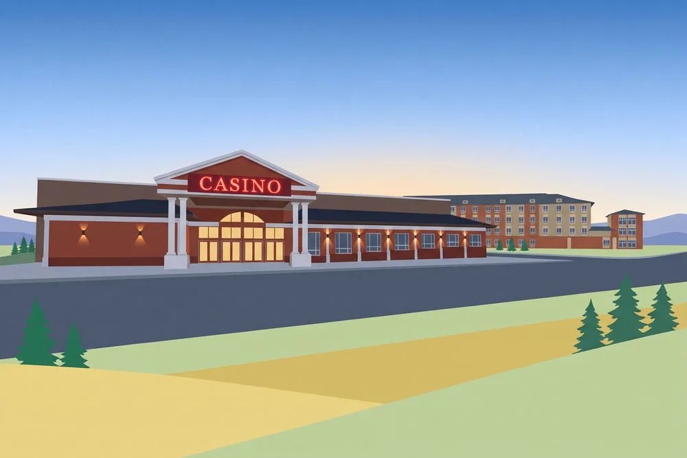 Camrose Resort Casino entrance at dusk
