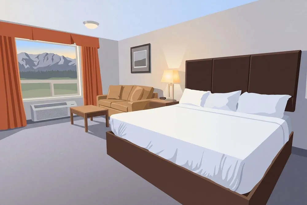 Stoney Nakoda hotel room with a mountain view